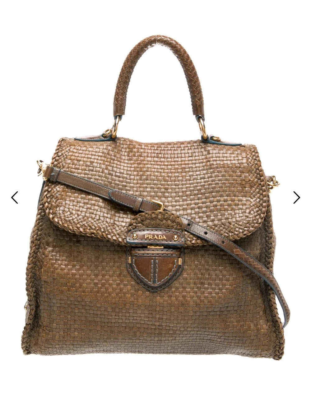 Prada Woven Leather Satchel in Warm Brown with Top Handle